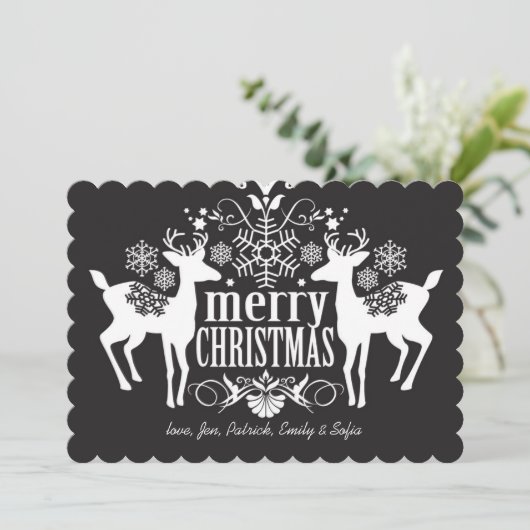 Zwart-wit kerstontwerp feestdagenkaart (Staand voorkant)