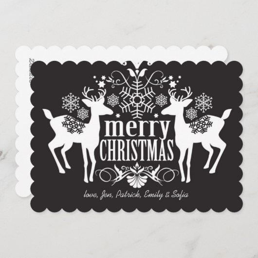 Zwart-wit kerstontwerp feestdagenkaart (Voorkant / Achterkant)