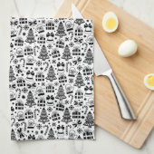 Zwart-wit kerstontwerp theedoek (Quarter Fold)