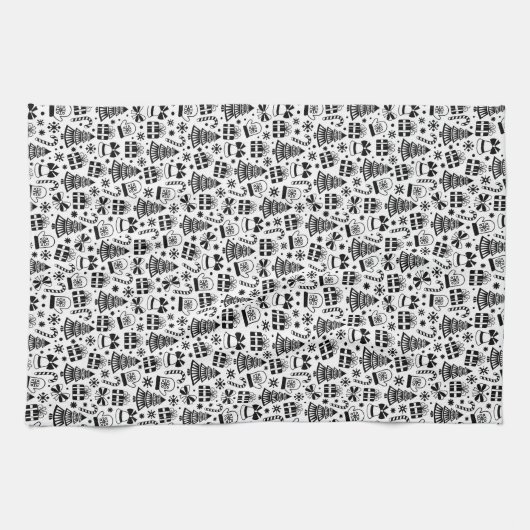 Zwart-wit kerstontwerp theedoek (Horizontaal)