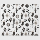 Zwart-wit Kerstpatroon Cadeaupapier (Vlak)