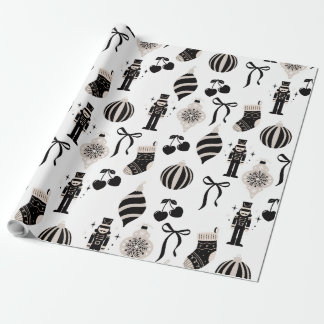 Zwart-wit Kerstpatroon Cadeaupapier