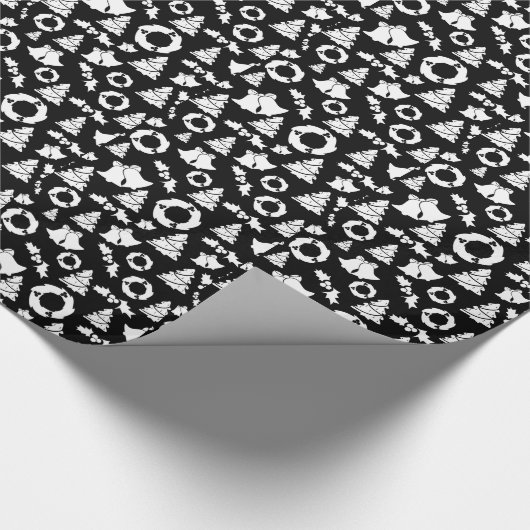 Zwart wit kerstpatroon cadeaupapier (Hoek)