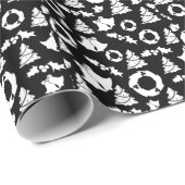 Zwart wit kerstpatroon cadeaupapier (Rol Hoek)