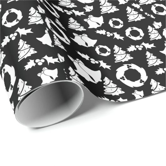 Zwart wit kerstpatroon cadeaupapier (Rol Hoek)