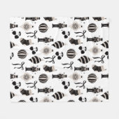 Zwart-wit Kerstpatroon Fleece Deken (Voorkant (Horizontaal))