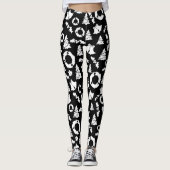 Zwart-wit kerstpatroon leggings (Voorkant)