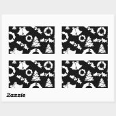 Zwart wit kerstpatroon rechthoekige sticker (Vel)
