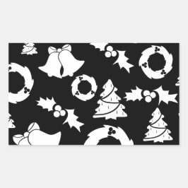 Zwart wit kerstpatroon rechthoekige sticker