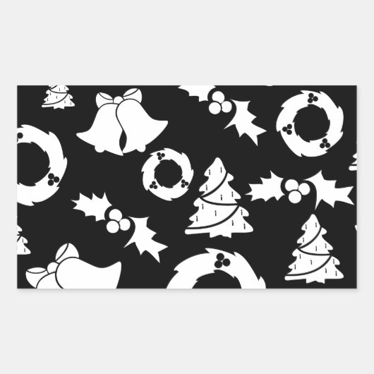 Zwart wit kerstpatroon rechthoekige sticker (Voorkant)