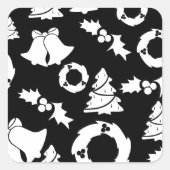 Zwart wit kerstpatroon vierkante sticker (Voorkant)