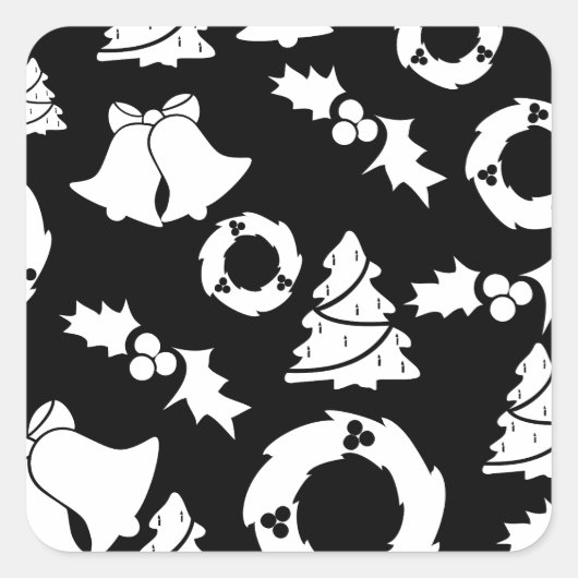 Zwart wit kerstpatroon vierkante sticker (Voorkant)
