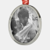 Zwart-wit Kersttekst Sjabloon Foto Metalen Ornament (Links)