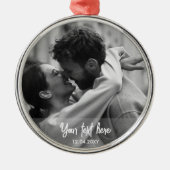 Zwart-wit Kersttekst Sjabloon Foto Metalen Ornament (Voorkant)