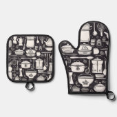 Zwart-wit keukengerei en Accessoires Ovenwant & Pannenlap Set (Voorkant)