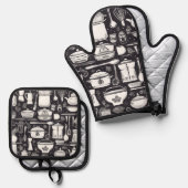 Zwart-wit keukengerei en Accessoires Ovenwant & Pannenlap Set (Voorkant / Achterkant)