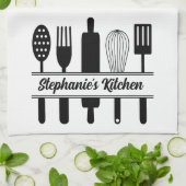 Zwart-wit keukengerei Gepersonaliseerd Theedoek (Gevouwen)
