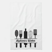 Zwart-wit keukengerei Gepersonaliseerd Theedoek (Verticaal)