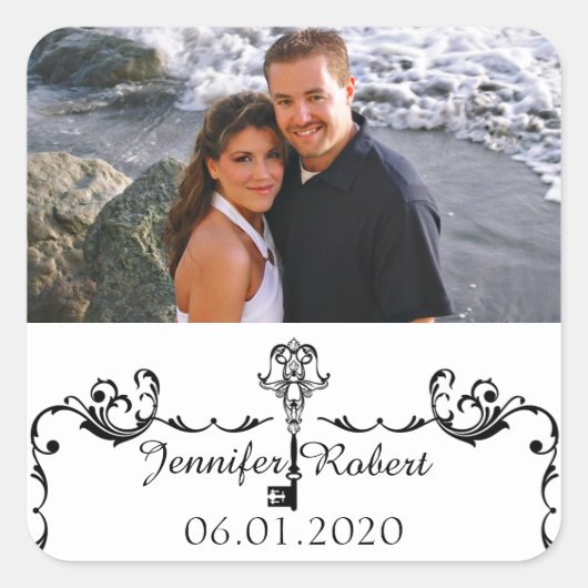 Zwart-wit Key Bruiloft Favor Sticker (Voorkant)