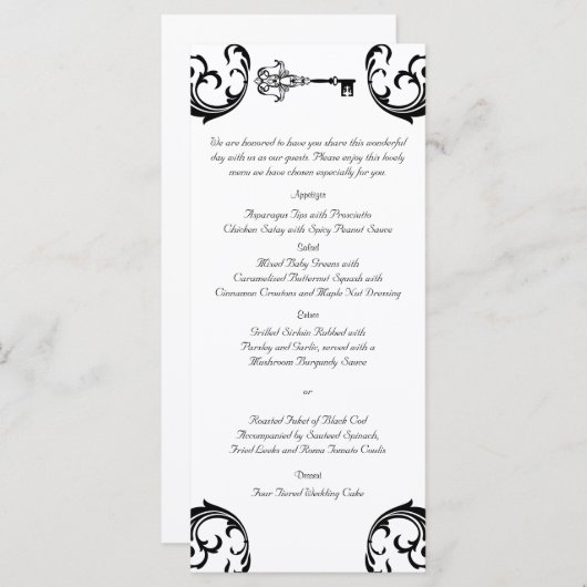 Zwart-wit Key Bruiloft Menu (Voorkant / Achterkant)