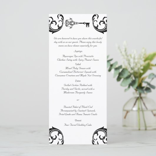 Zwart-wit Key Bruiloft Menu (Staand voorkant)