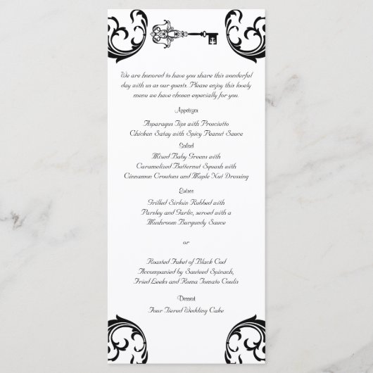 Zwart-wit Key Bruiloft Menu (Voorkant)