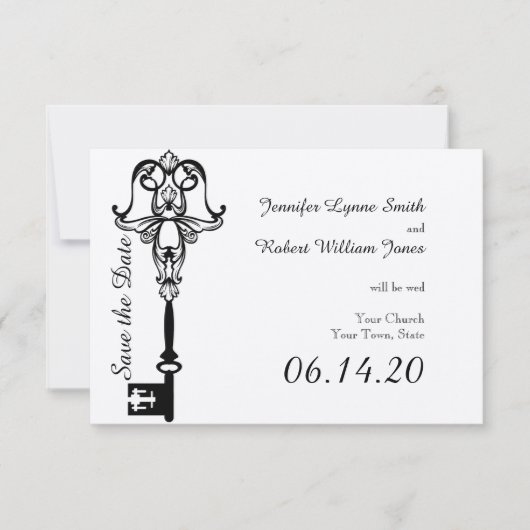 Zwart-wit Key Bruiloft Save the Date (Voorkant)