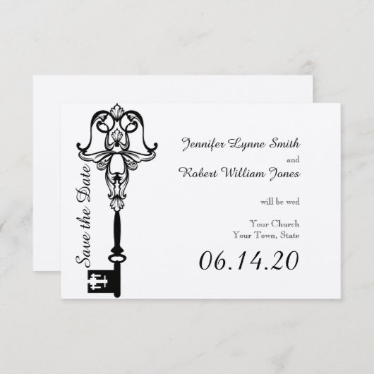 Zwart-wit Key Bruiloft Save the Date (Voorkant / Achterkant)