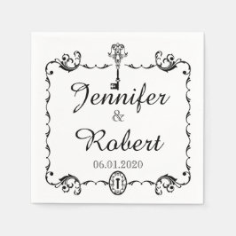 Zwart-wit Key bruiloft servet