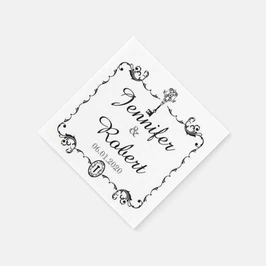 Zwart-wit Key bruiloft servet (Hoek)