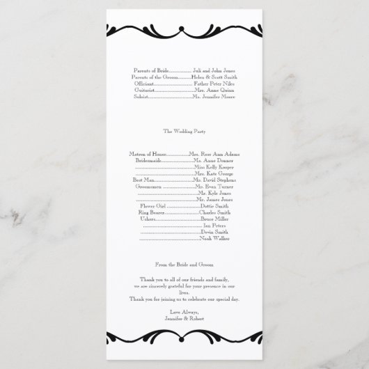 Zwart-wit Key huwelijksprogramma Programmakaart (Achterkant)