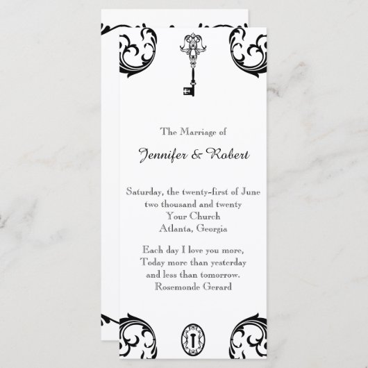Zwart-wit Key huwelijksprogramma Programmakaart (Voorkant / Achterkant)