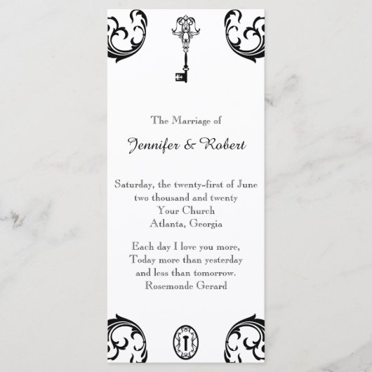 Zwart-wit Key huwelijksprogramma Programmakaart (Voorkant)