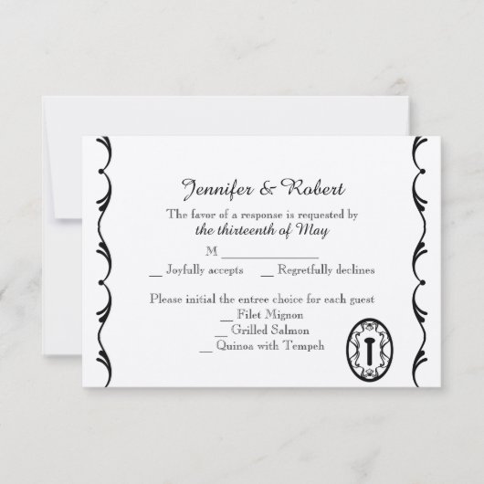 Zwart-wit Key Wedding Response Kaart (Voorkant)