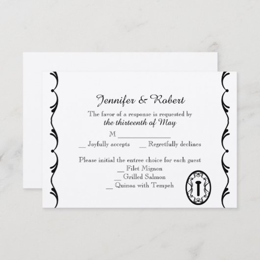 Zwart-wit Key Wedding Response Kaart (Voorkant / Achterkant)