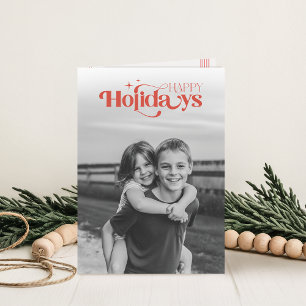 Zwart & Wit Kinderen Foto Kerstmiskaart Vouw Feestdagen Kaart