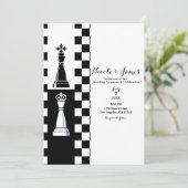 Zwart-wit King Queen schaakbruiloft Kaart (Staand voorkant)