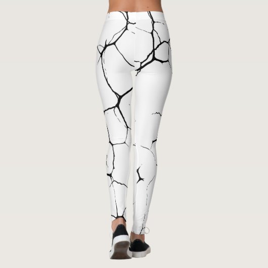 Zwart Wit kintsugi patroon Leggings (Achterkant)