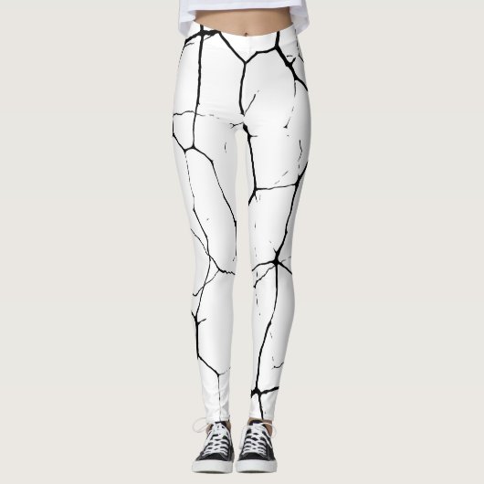 Zwart Wit kintsugi patroon Leggings (Voorkant)