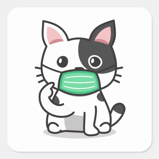 ZWART-WIT KITJE MET MASKER Vierkante Stickers (Voorkant)