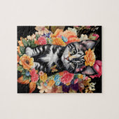 Zwart & Wit Kitten Bloemen puzzel (Horizontaal)