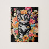Zwart & Wit Kitten Bloemen puzzel Legpuzzel (Verticaal)