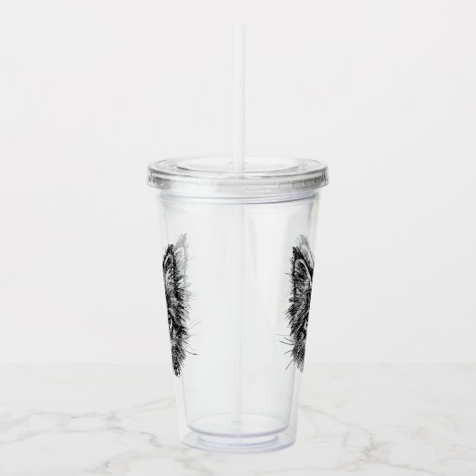 Zwart-wit kitten gezicht acryl drinkbeker (Rechts)