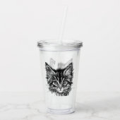 Zwart-wit kitten gezicht acryl drinkbeker (Achterkant)