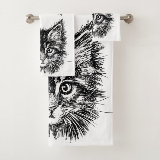 Zwart-wit kitten gezicht bad handdoek (Insitu)