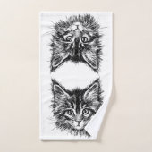Zwart-wit kitten gezicht bad handdoek (Handdoek)
