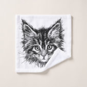 Zwart-wit kitten gezicht bad handdoek (Wasdoekje)