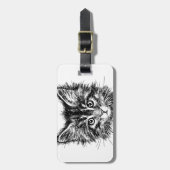 Zwart-wit kitten gezicht bagagelabel (Voorkant verticaal)