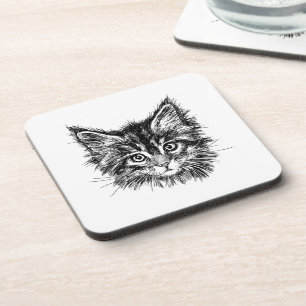 Zwart-wit kitten gezicht bier onderzetter