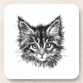 Zwart-wit kitten gezicht bier onderzetter (Voorkant)